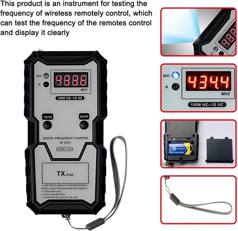 Fockety Remote Key Frequency Tester, 100MHZ to 1GHZ Infrared Remote Control Meter, Portable Key Fob Digital Counter for Access Control - Image 3